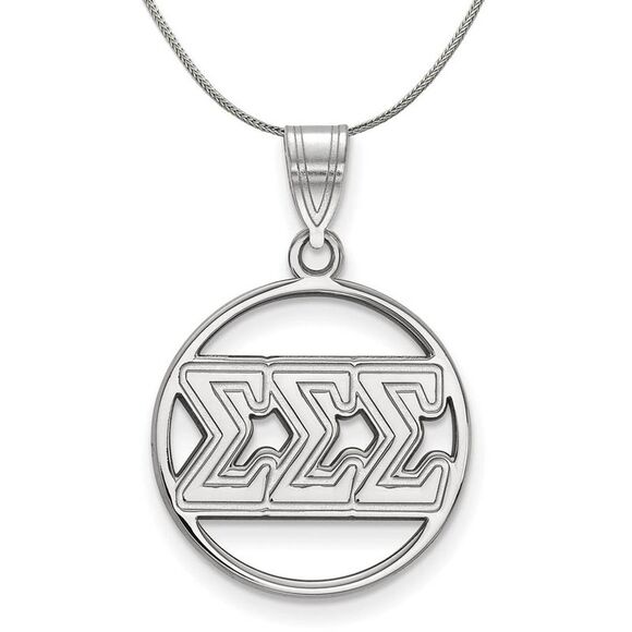 Sterling Silver Sigma Sigma Sigma Medium Circle Greek Necklace - 24 In - Picture 1 of 8
